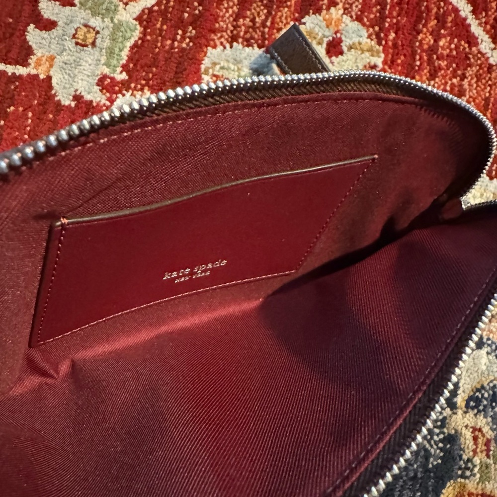 Kate Spade New York Crushed Leather Clutch Wristlet Brown Rare - Picture 5 of 7
